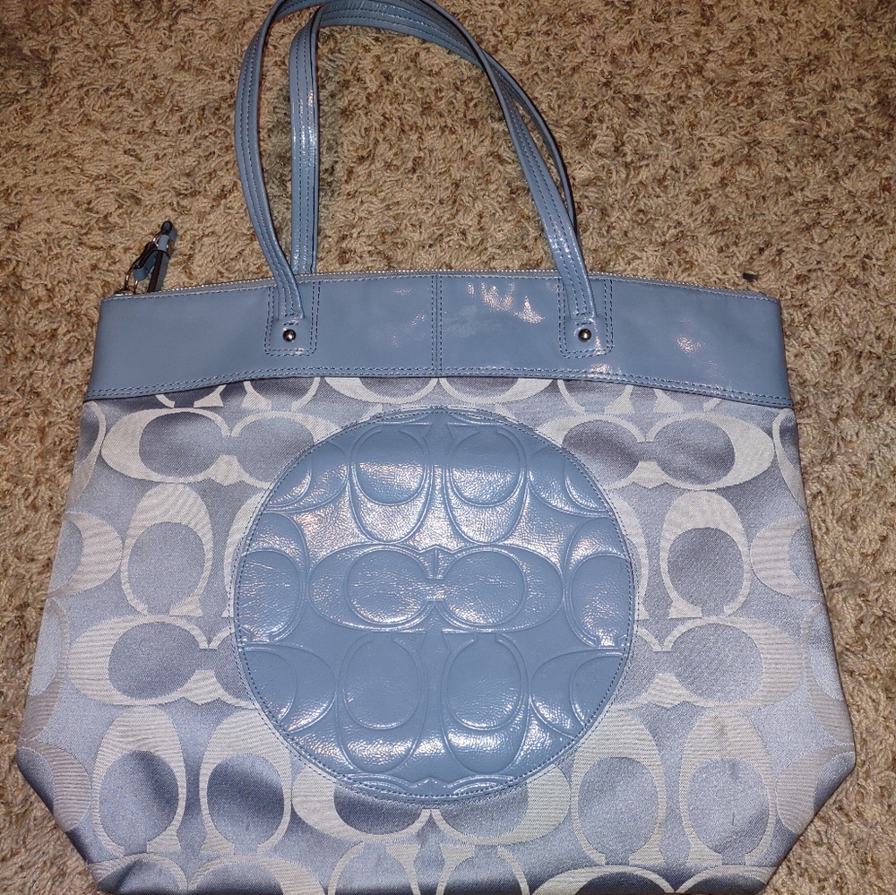 Coach "Laura" F18335 Large Tote, Blue Signature C Canvas and Leather